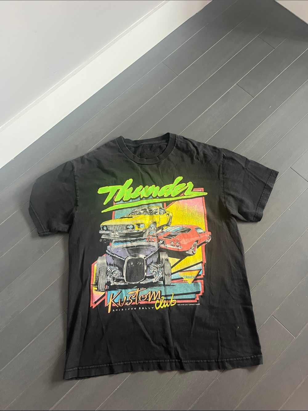 Black Graphic Short Sleeve Tee with Retro Cars